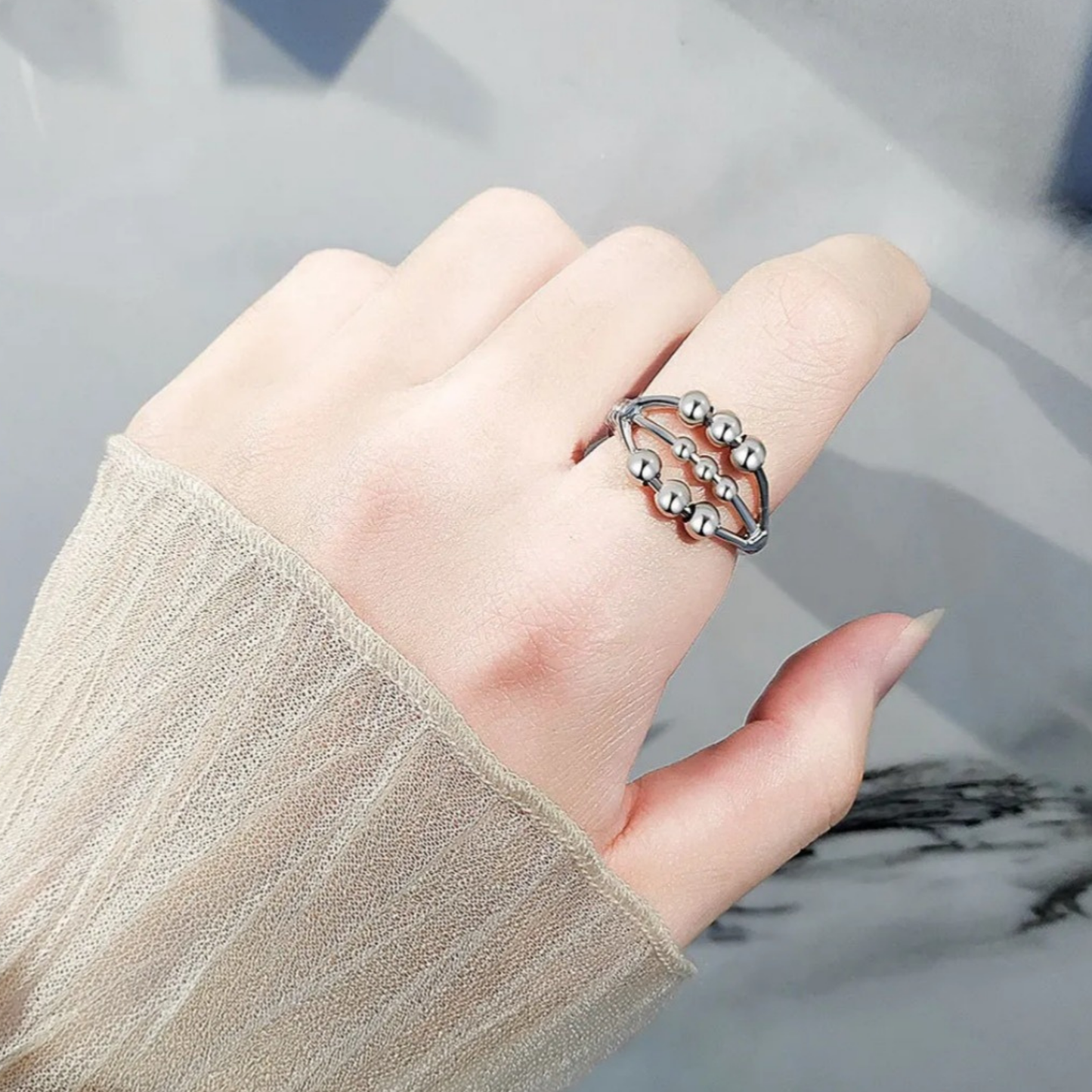 Triple Bead Anxiety Ring (Sterling Silver)