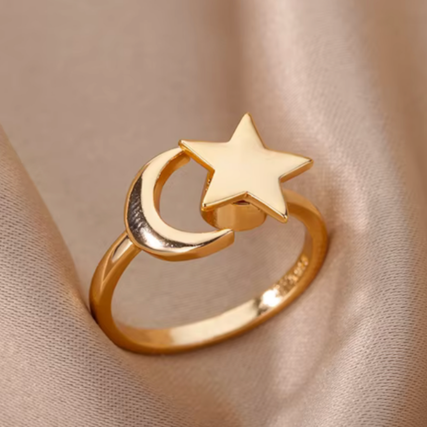 Star and Moon anxiety ring (Sterling Silver, 14K Gold Plating)