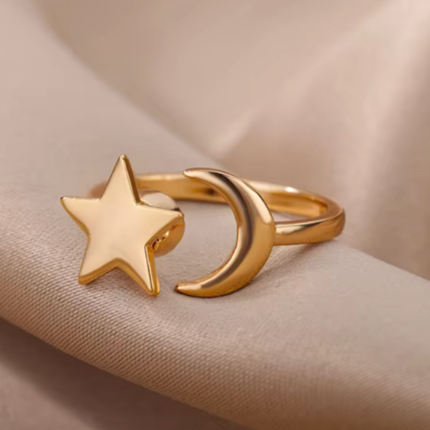 Star and Moon anxiety ring (Sterling Silver, 14K Gold Plating)