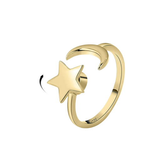 Star and  Moon anxiety ring (Sterling Silver, 14K Gold Plating)